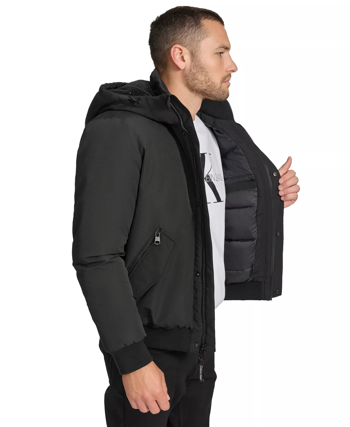 Calvin Klein Men's Arctic Faille Parka Bomber with Sherpa lined Hood