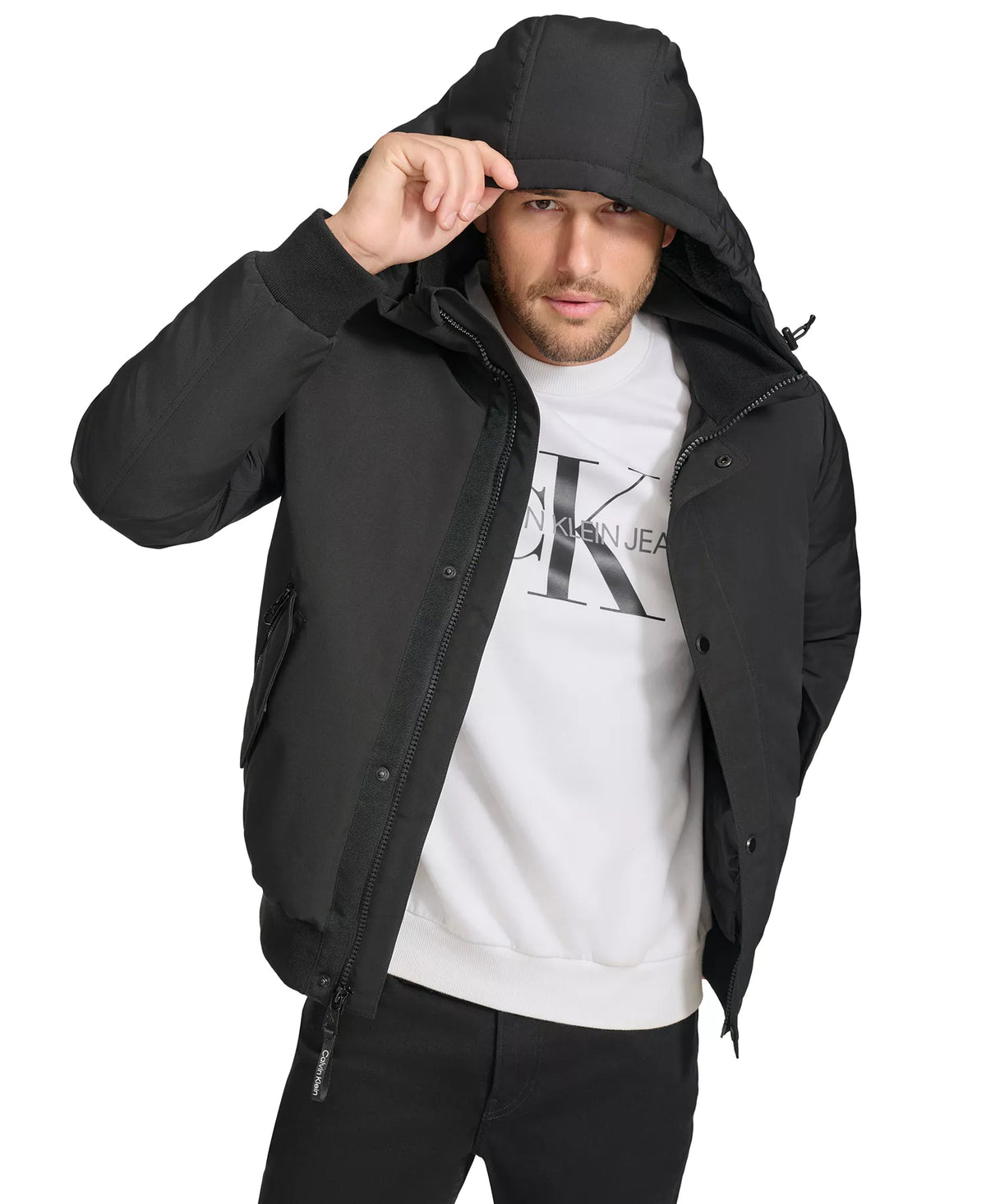 Calvin Klein Men's Arctic Faille Parka Bomber with Sherpa lined Hood