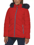 Tommy Hilfiger Women's Chevron Fur Hooded Short Puffer Jacket.