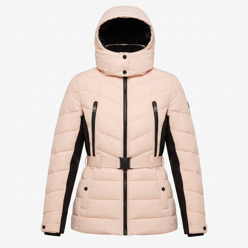 MICHAEL Michael Kors Women's Hooded Puffer Scuba Belted Coat Jacket Blush