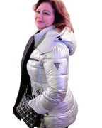 Guess iridescent silver or metallic puffer jacket