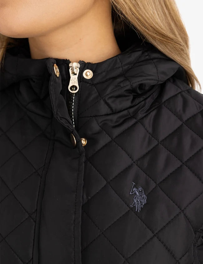 US POLO COZY QUILTED HOODED COAT