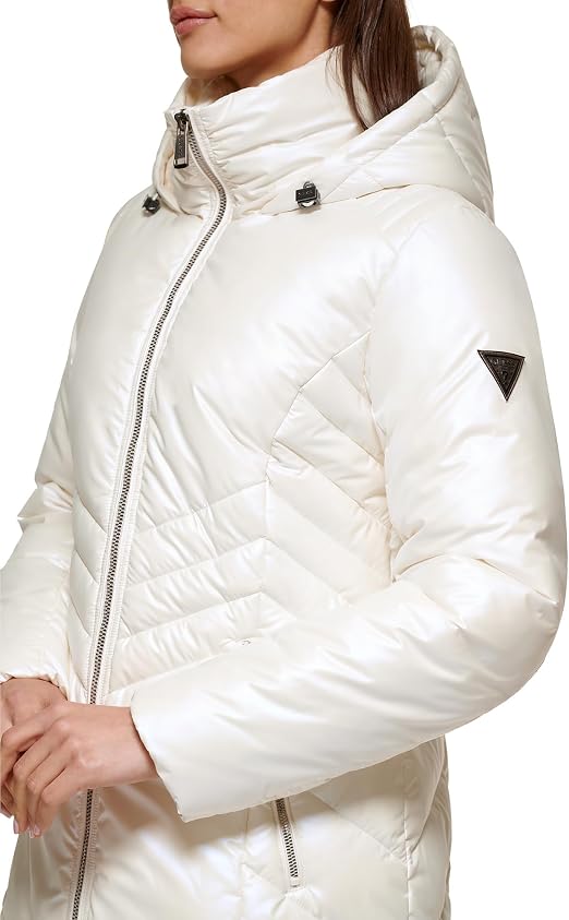 GUESS Women's Duvet Puffer Hooded Water Resistant Coat