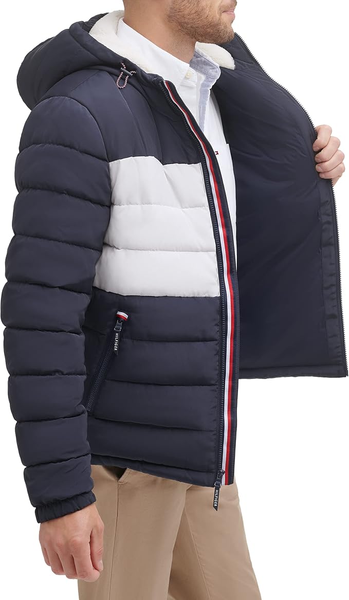 Tommy Hilfiger Midweight Sherpa Lined Hooded Water Resistant Bullet Jacket Men Jacket