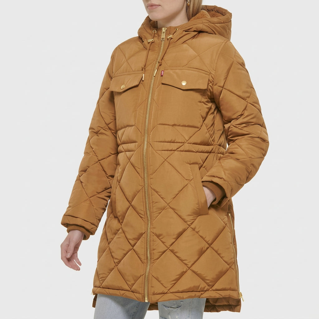 Levi's Women's Soft Sherpa Lined Diamond Quilted Long Parka Jacket XL