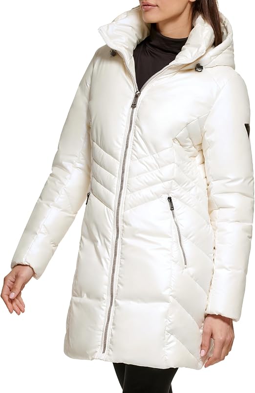 GUESS Women's Duvet Puffer Hooded Water Resistant Coat