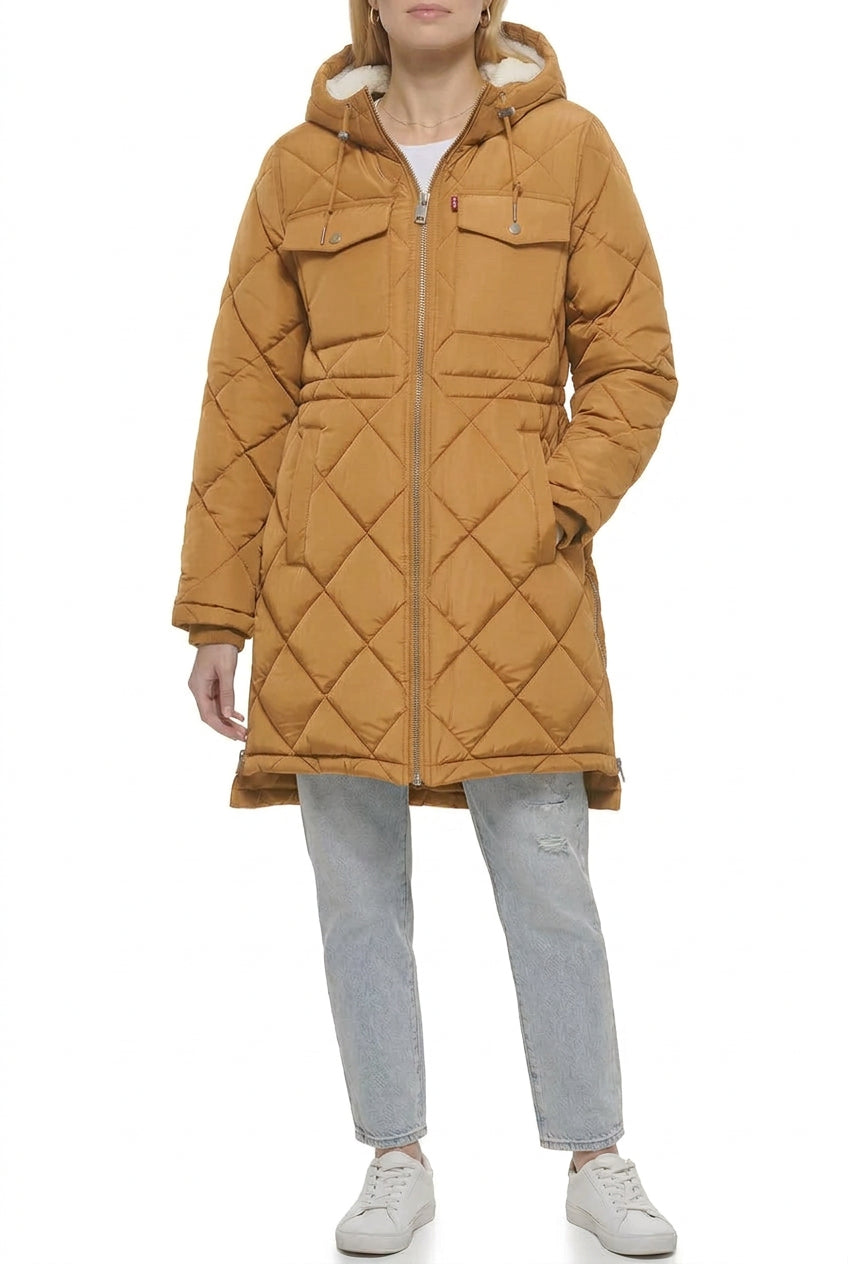 Levi's Women's Soft Sherpa Lined Diamond Quilted Long Parka Jacket XL