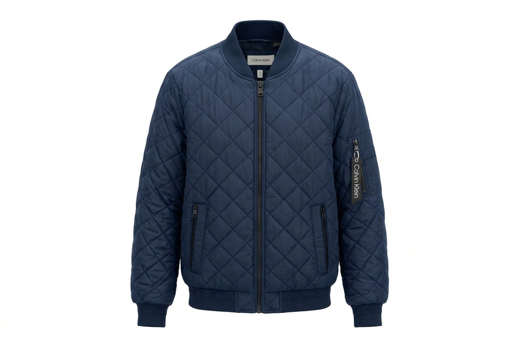 CALVIN KLEIN  Men's Quilted Baseball Jacket with Rib-Knit Trim  Black
