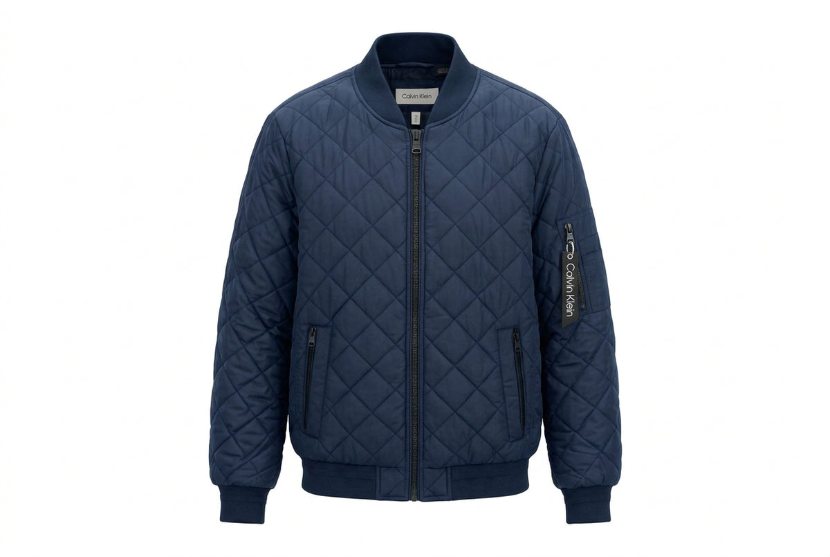 CALVIN KLEIN  Men's Quilted Baseball Jacket with Rib-Knit Trim  Black