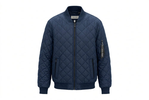 CALVIN KLEIN  Men's Quilted Baseball Jacket with Rib-Knit Trim  Black