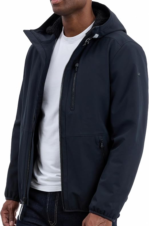 Michael Kors Men's Softshell Jacket With Faux Sherpa Lining, Wind and Water Resistant Jackets for Men