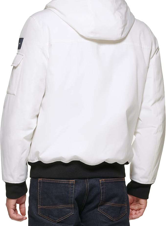 Tommy Hilfiger Men's Arctic Cloth Hooded Utility Bomber, White