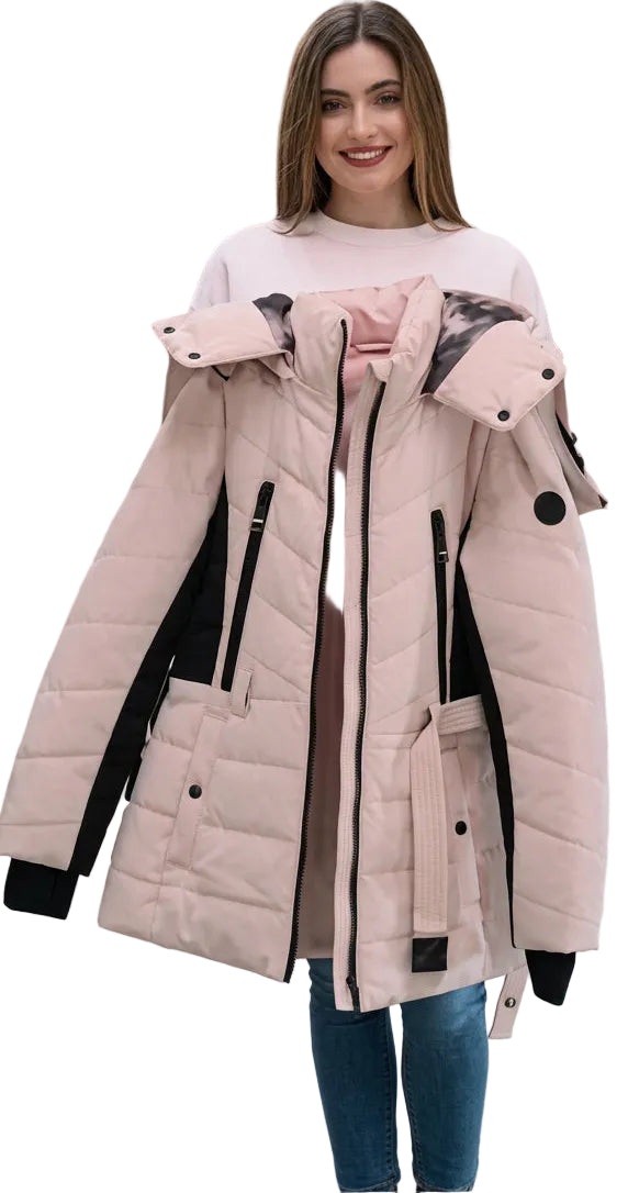 MICHAEL Michael Kors Women's Hooded Puffer Scuba Belted Coat Jacket Blush