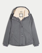 Hollister Faux Fur-Lined All-Weather Jacket in grey.