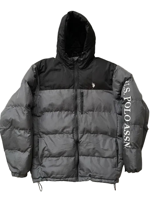 New U.S. Polo Assn Men's Heather Winter Puffer Color-block Jacket - Size 2XL