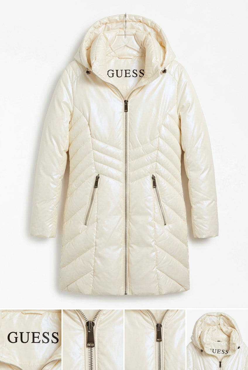 GUESS Women's Duvet Puffer Hooded Water Resistant Coat