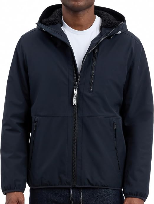 Michael Kors Men's Softshell Jacket With Faux Sherpa Lining, Wind and Water Resistant Jackets for Men