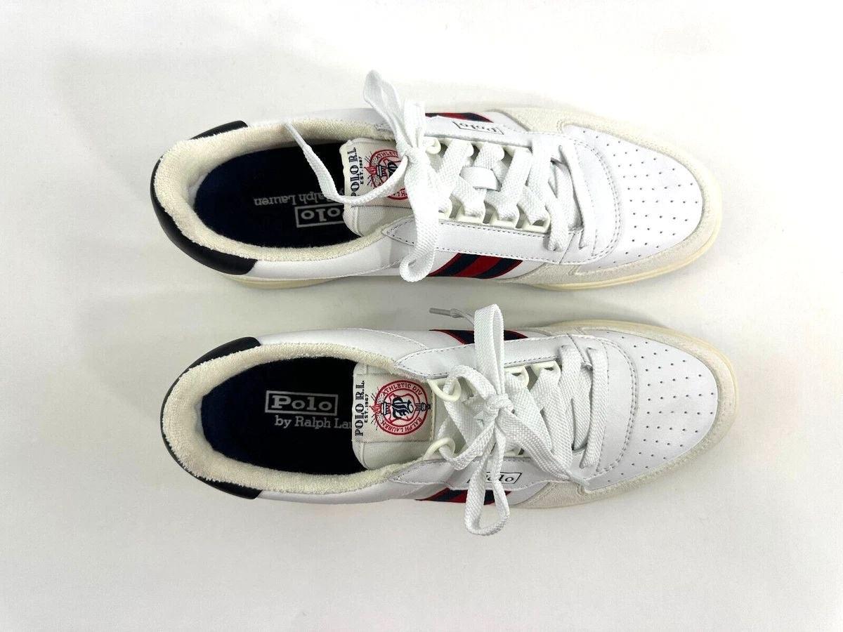 Polo Ralph Lauren White Court Suede & Leather Sneakers Shoes