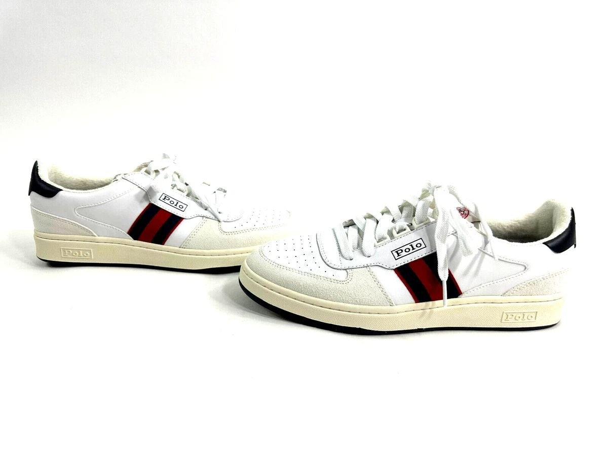 Polo Ralph Lauren White Court Suede & Leather Sneakers Shoes