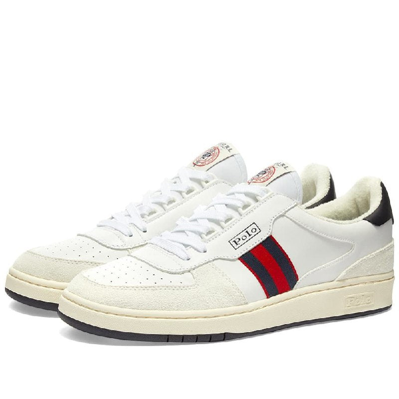 Polo Ralph Lauren White Court Suede & Leather Sneakers Shoes