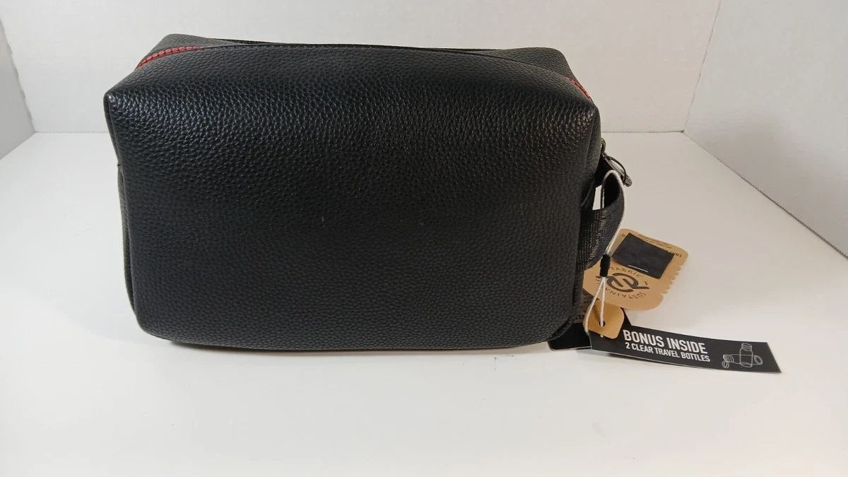 True Religion Men’s Solid Black/Red Zip Tote Travel Toiletry Bag New w/ Tags
