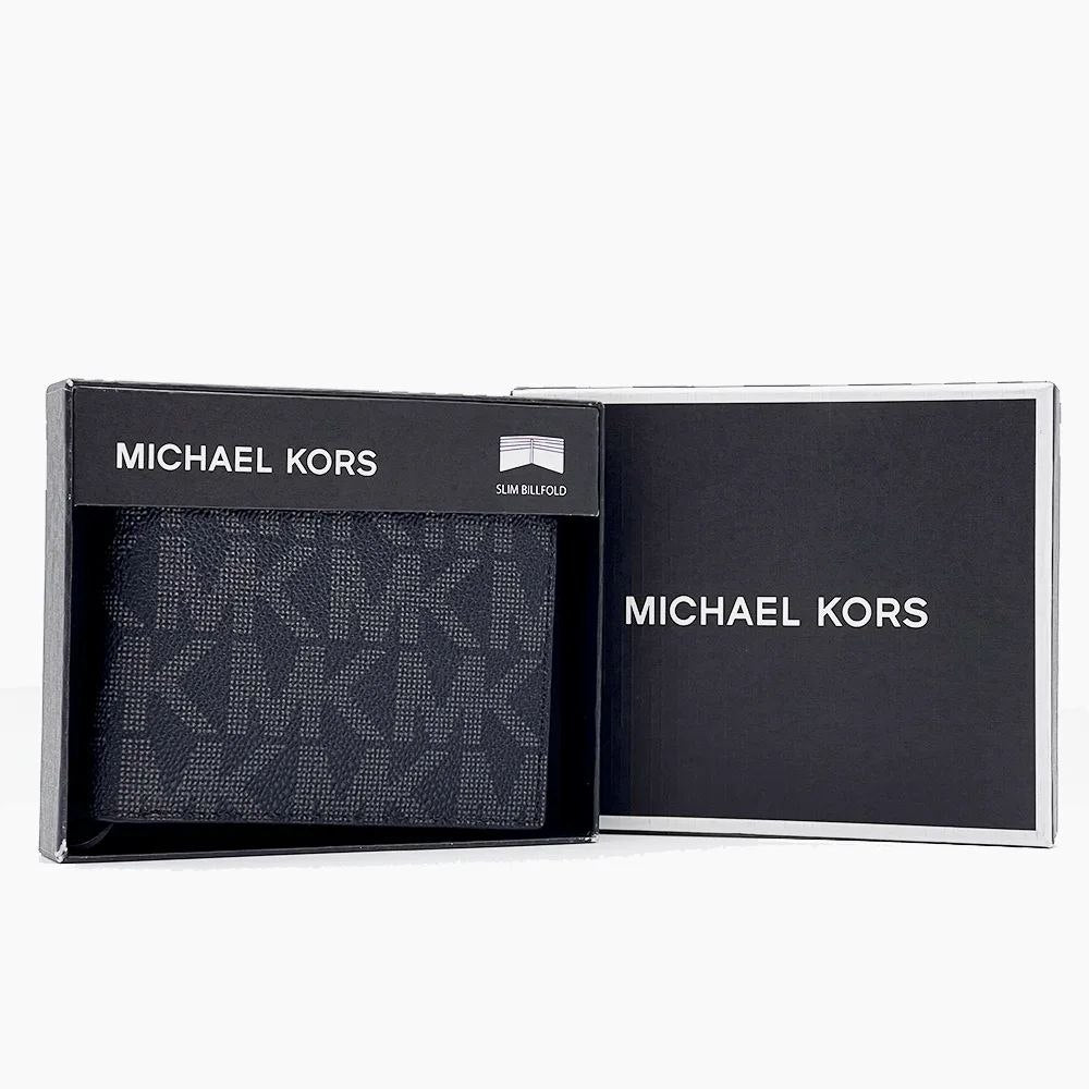 Michel Kors Men Leather Wallet Black Pattern