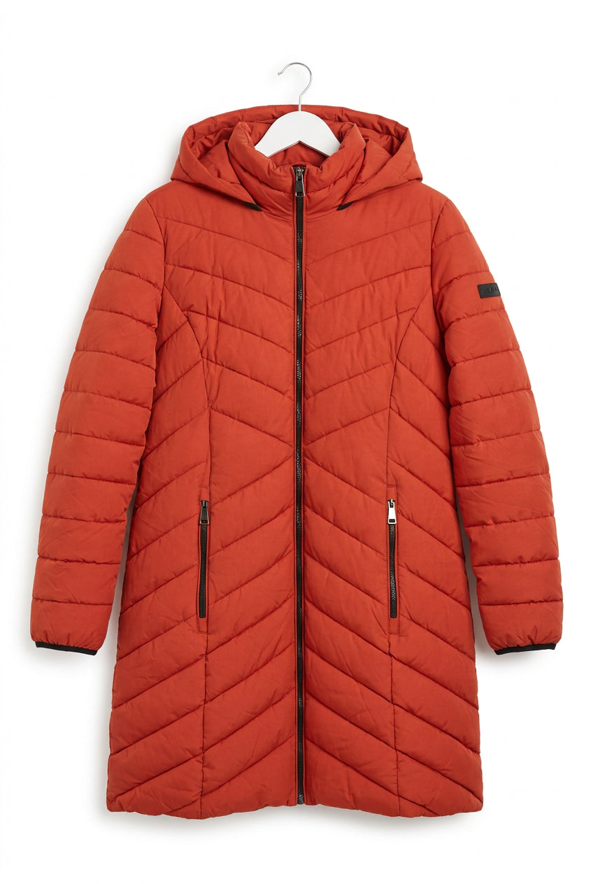 DKNY Women's Stretch Walker Coat Hoodie Red