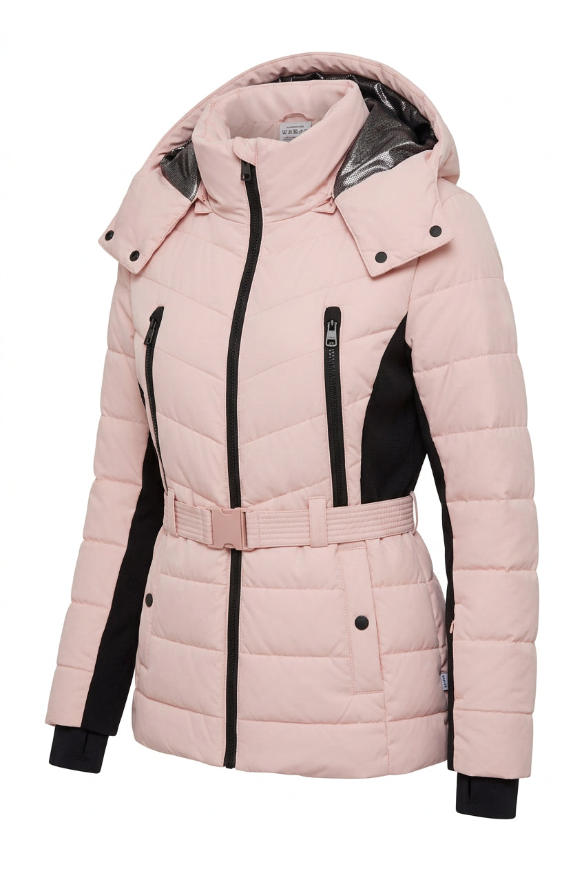 MICHAEL Michael Kors Women's Hooded Puffer Scuba Belted Coat Jacket Blush