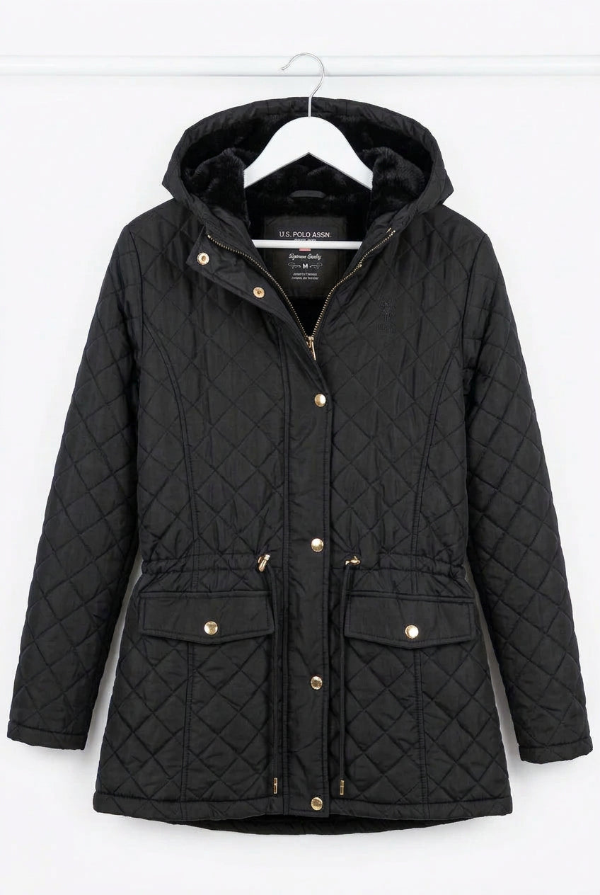 US POLO COZY QUILTED HOODED COAT
