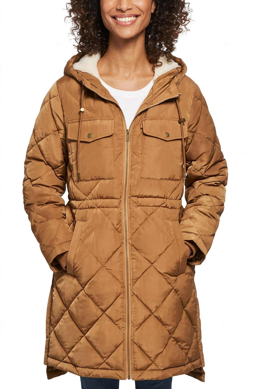 Levi's Women's Soft Sherpa Lined Diamond Quilted Long Parka Jacket XL